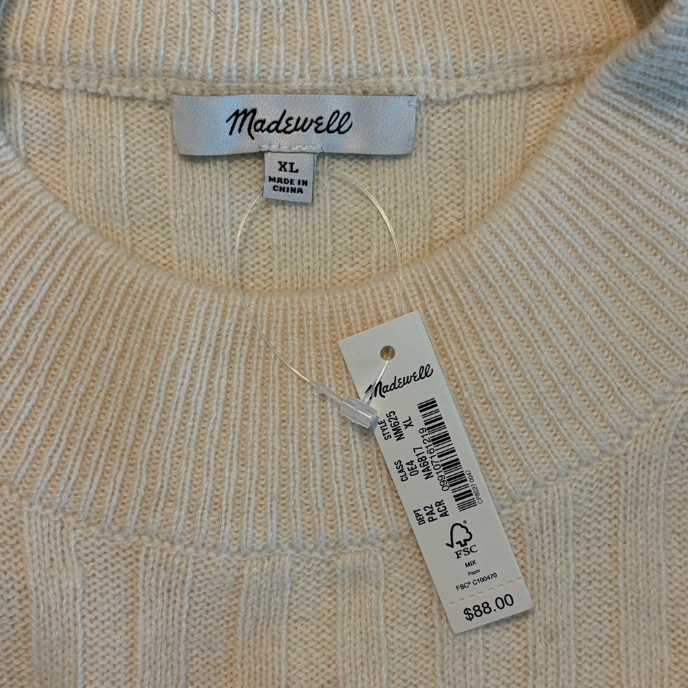 NWT Madewell Ivory Ribbed Sweater - Picture 6 of 8